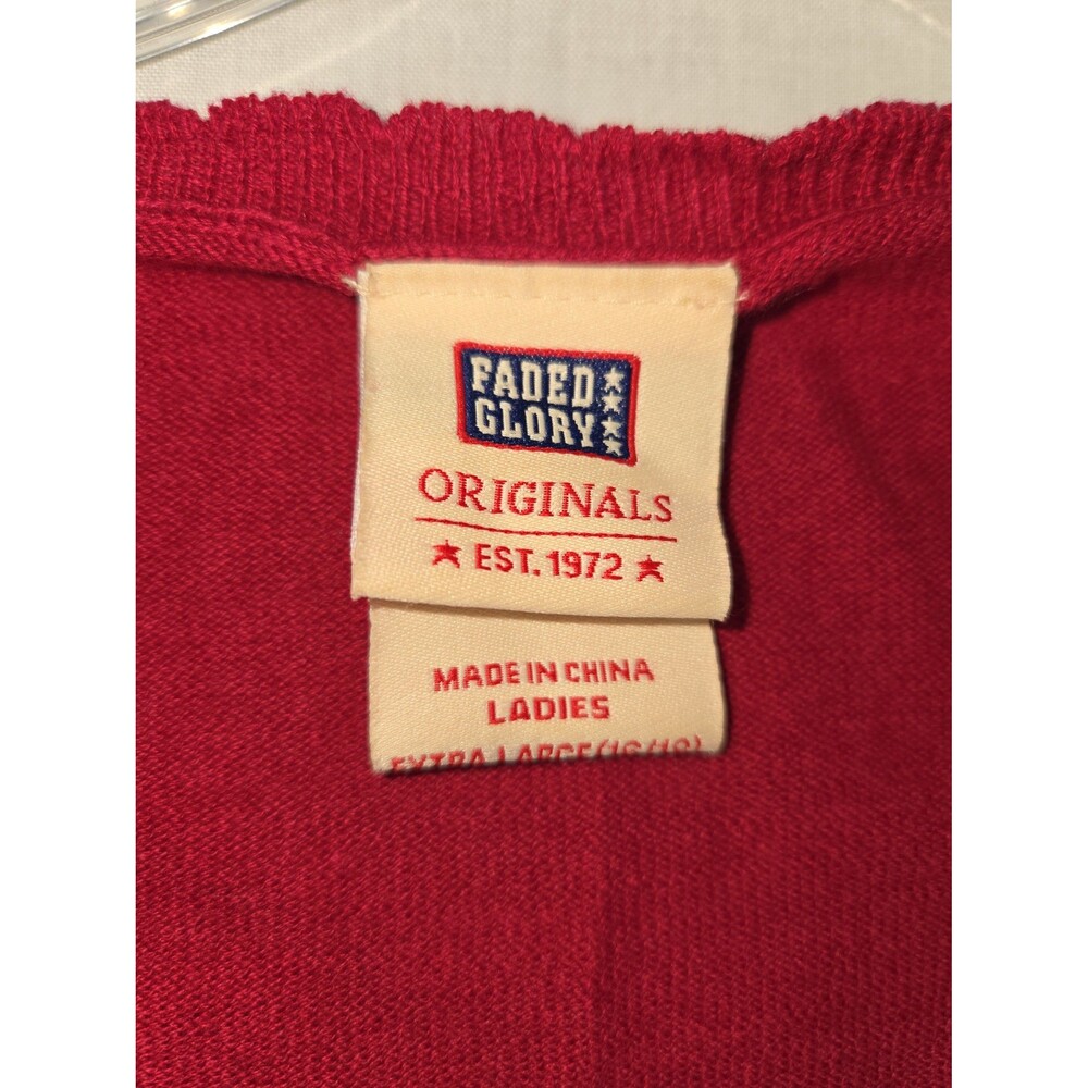 Vintage Faded Glory Y2K Cardigan Sweater Womens XL Lightweight Cranberry Button - Picture 7 of 11
